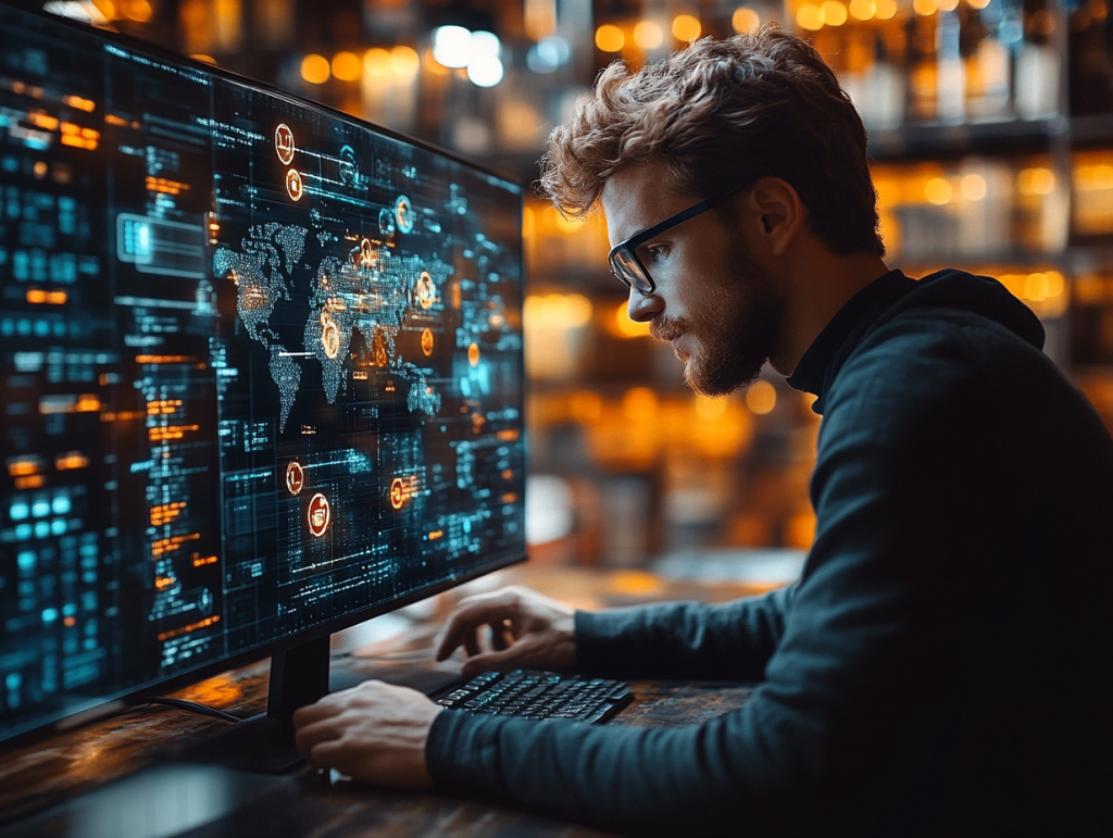 Image of a man using a computer and artificial intelligence
