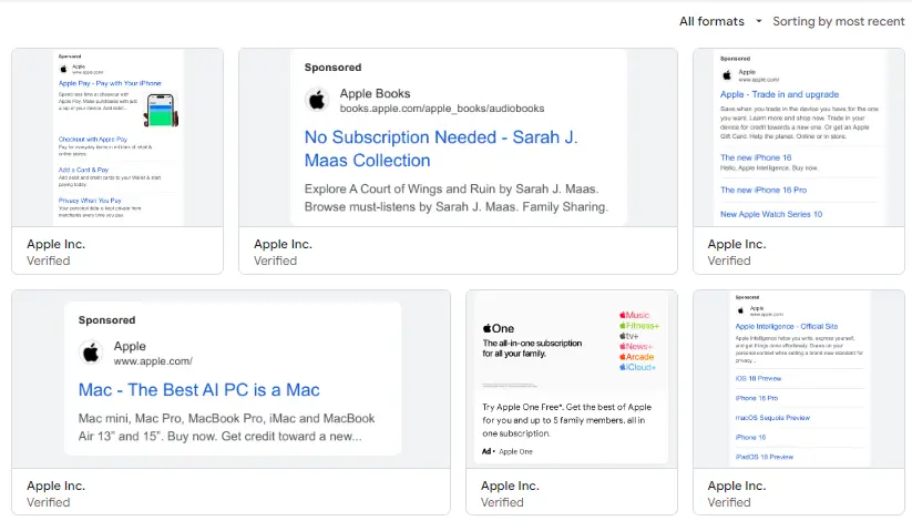 google-ads-transparency-center-apple-example Example of Apple Google Ads.