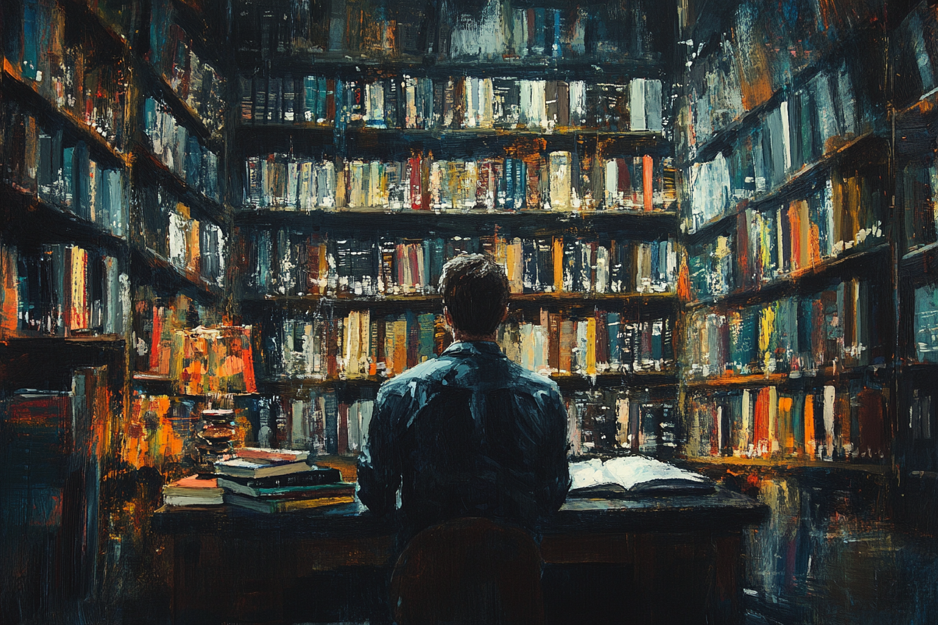 A student looking for information in a library